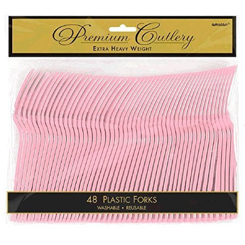 Amscan 8017.109 Premium New Pink Plastic Forks, 50Ct