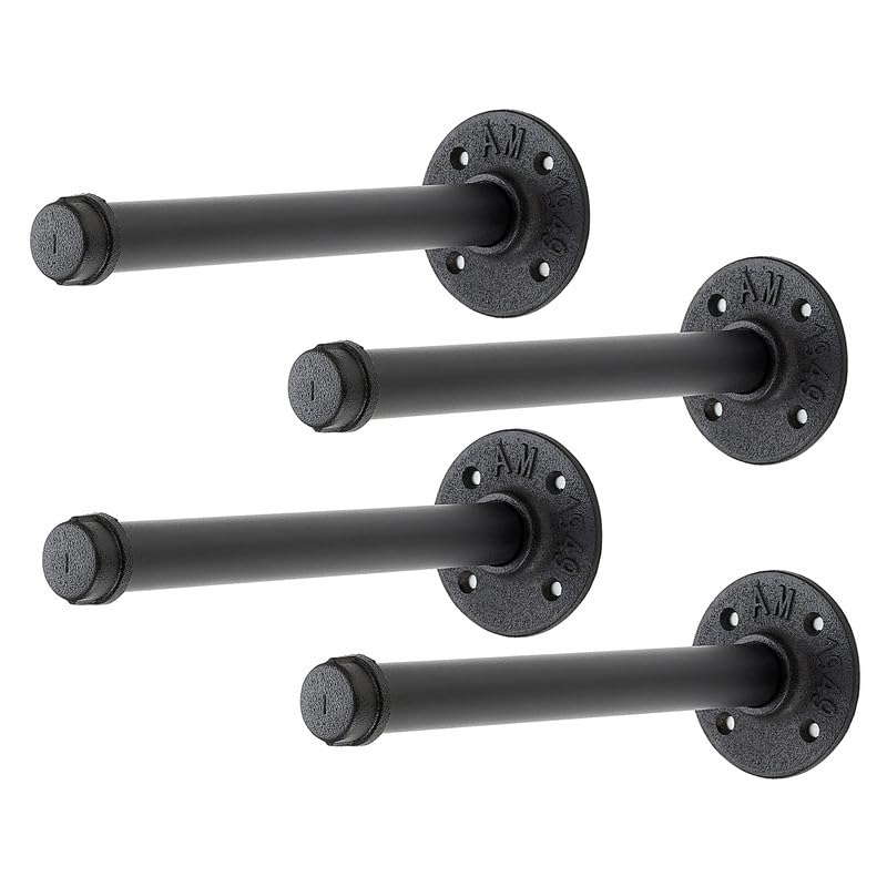 Home Expert 10 Inch Black Industrial Pipe Floating Clothing Rack Wall Mounted, Heavy Duty Garment Rack For Hanging Clothes, Mult