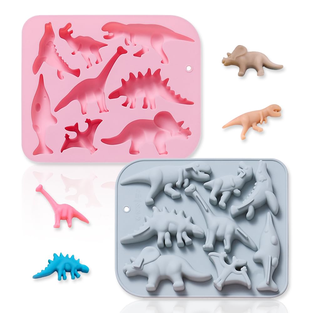 Jomihoney 2Pcs Cute Dinosaur Silicone Cake Molds Kid'S Cartoon 3D Dino Chocolate Gummy Tray 8 Cavity Candy Fondant Mould Cake Ba