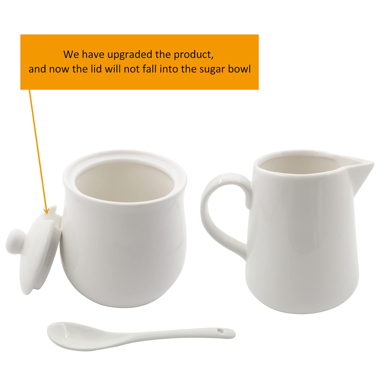 Bpfy 11Oz Cream Color Ceramic Cream And Sugar Set, Coffee Serving Sets, Sugar Bowl With Lid And Spoon, Cream Pitcher, Cream Jug