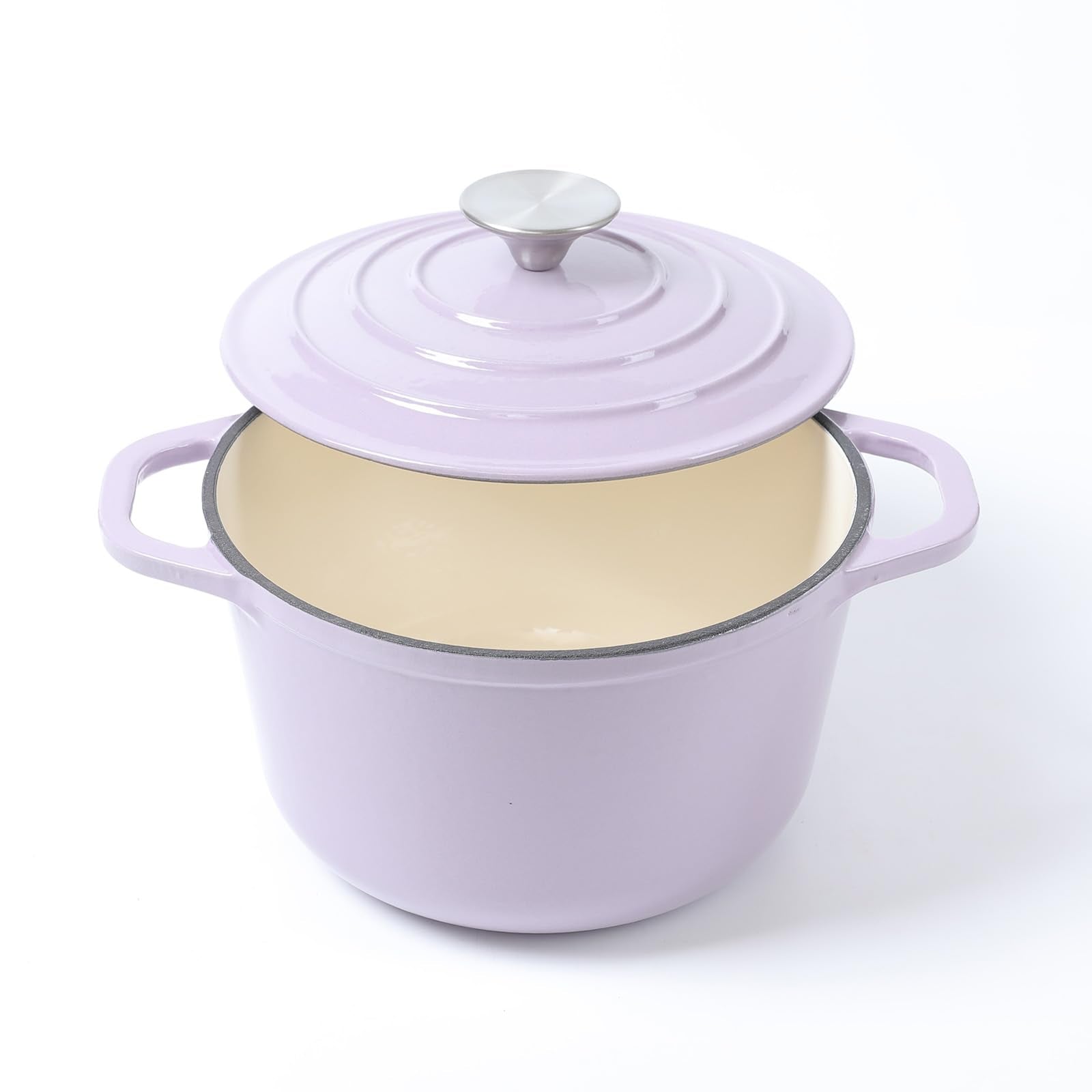 Hawok Enameled Cast Iron Dutch Oven With Lid, 3 Quart Deep Round Dutch Oven With Dual Handles, Purple