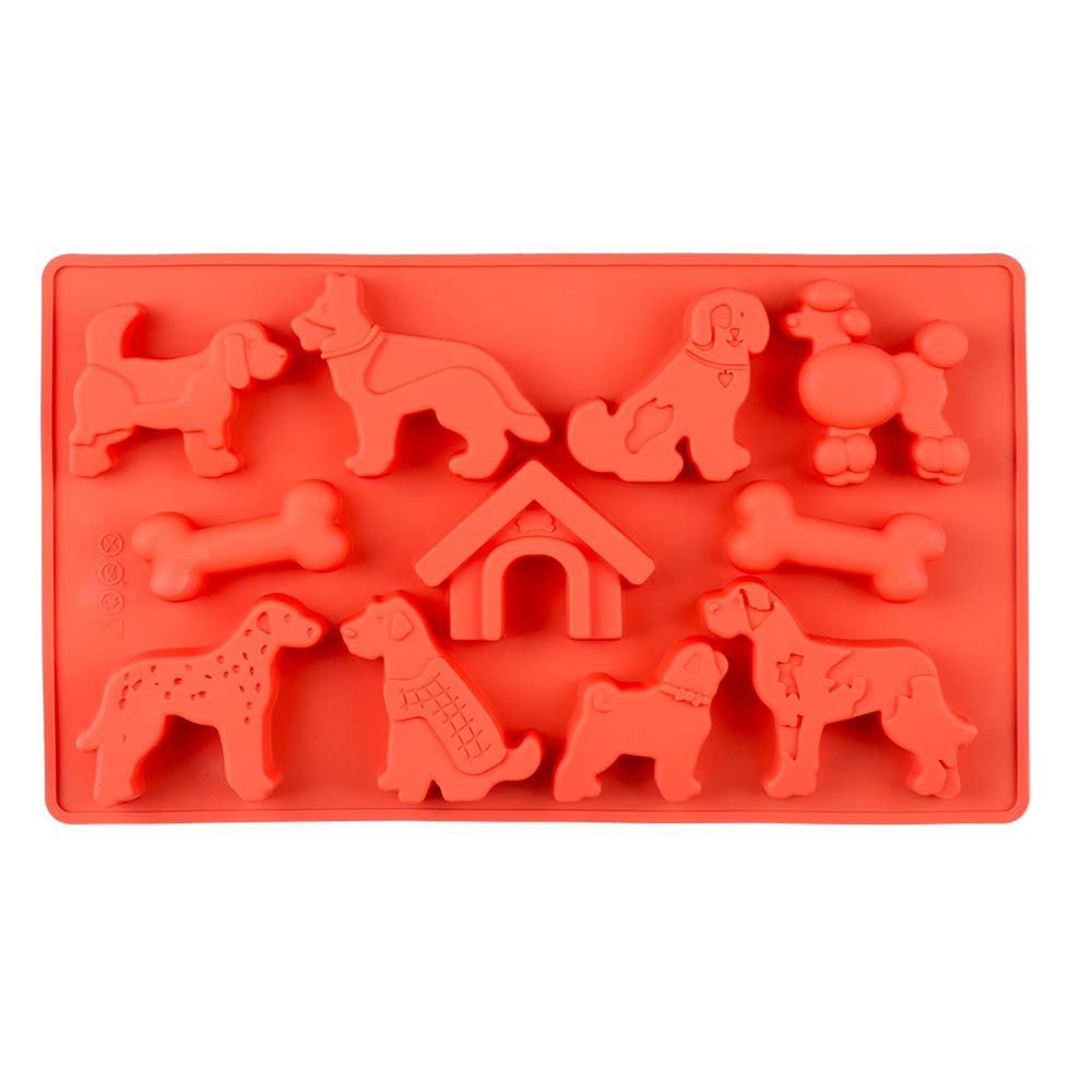 Fewo 11-Cavity Dogs Bones & Kennel Chocolate Candy Gummy Mold, Puppy Doghouse Silicone Ice Cube Tray Homemade Dog Treat Baking P