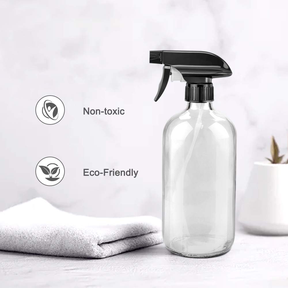 Worldgsb Glass Spray Bottles, 16Oz Refillable Containers, Empty Boston Round Bottles With Labels & Adjustable Nozzle For Cleanin