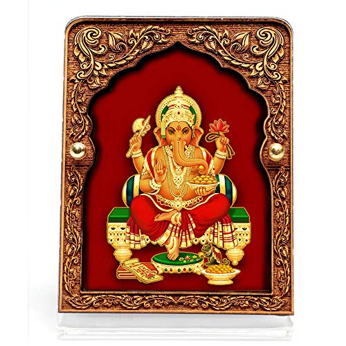 Eknoor Gold Plated And Velvet Base Mahal/Palace Design Ganesh Ji Car Dashboard/Home Decor/Gift Idol - Mahal Velvet
