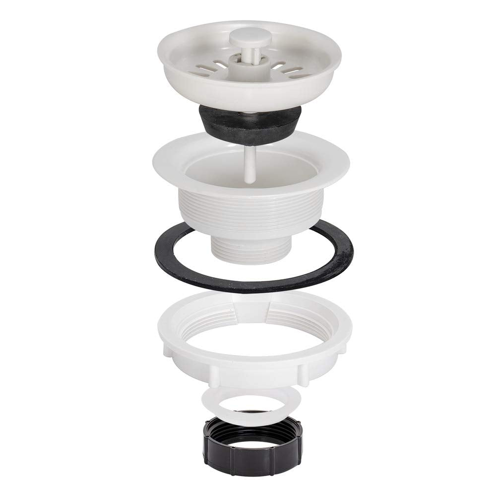 Ez-Flo Kitchen Sink Strainer With Flange, White Abs Basket With 3-1/2 Inch To 4 Inch Opening, Stainless Steel Finish, 30006