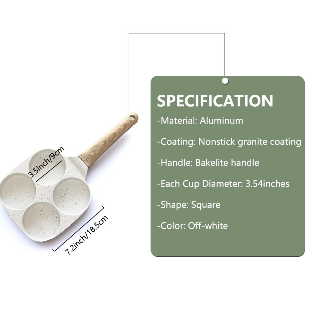 Unoschrim Four Egg Frying Pan, Egg Pan Non Stick Omelette Pan, Suitable For Gas Stove Induction Cookware, Food Grade Granite Min