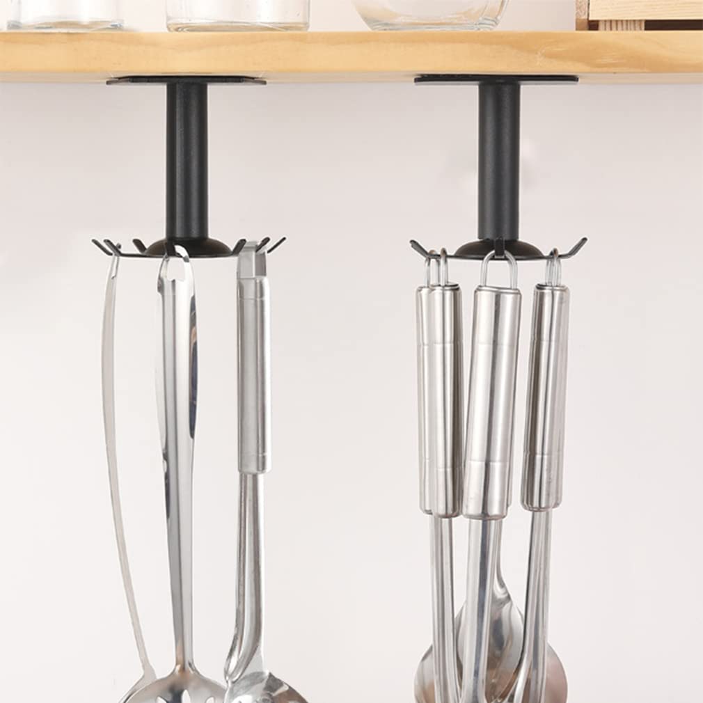 Aosome 2 Pcs Utensil Under Cabinet Holder 360 Rotating Stainless Steel Kitchen Utensil Holder Hangers 8-Hooks