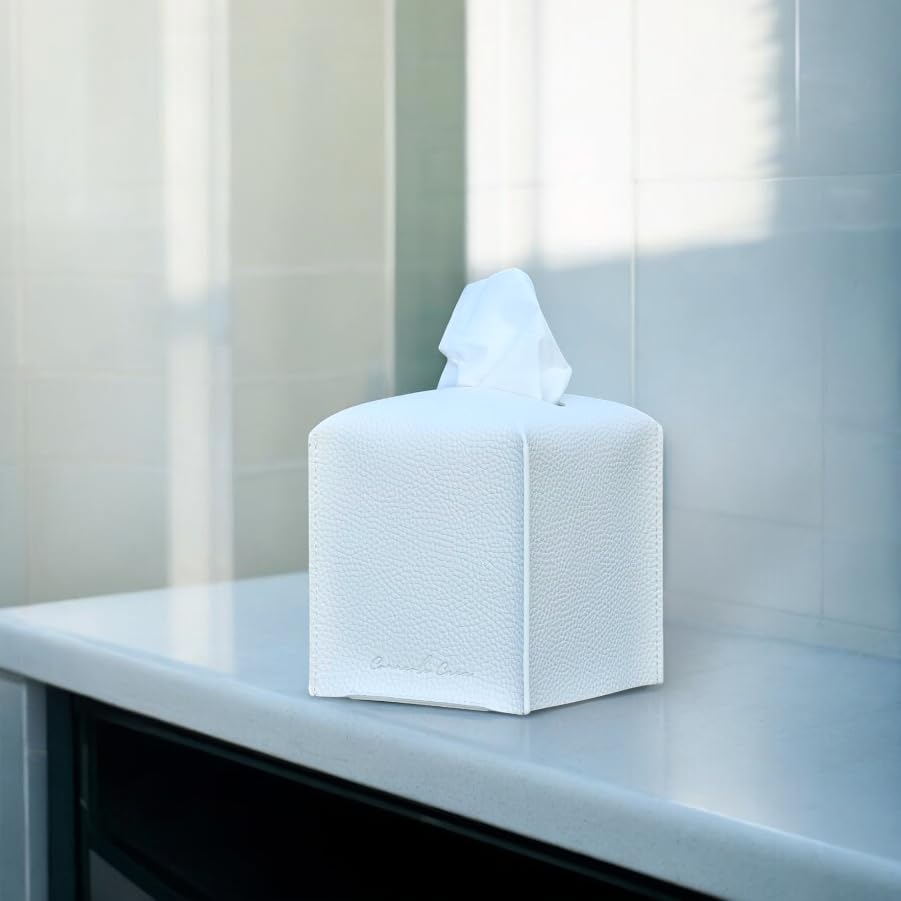 Connsole Casa Premium Pu Leather Tissue Box Holder - Elegant Hotel-Style White Tissue Box Cover For Enhanced D  Cor Of Home, Off