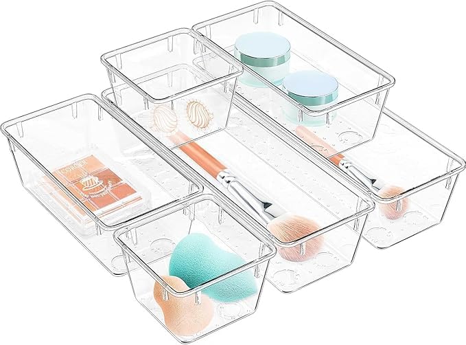 Lijie Desk Drawer Organiser Set, 6Piece Storage Bins, 3 Sizes, Plastic Tray Dividers For Bathroom, Kitchen, Storage Bins For Ma