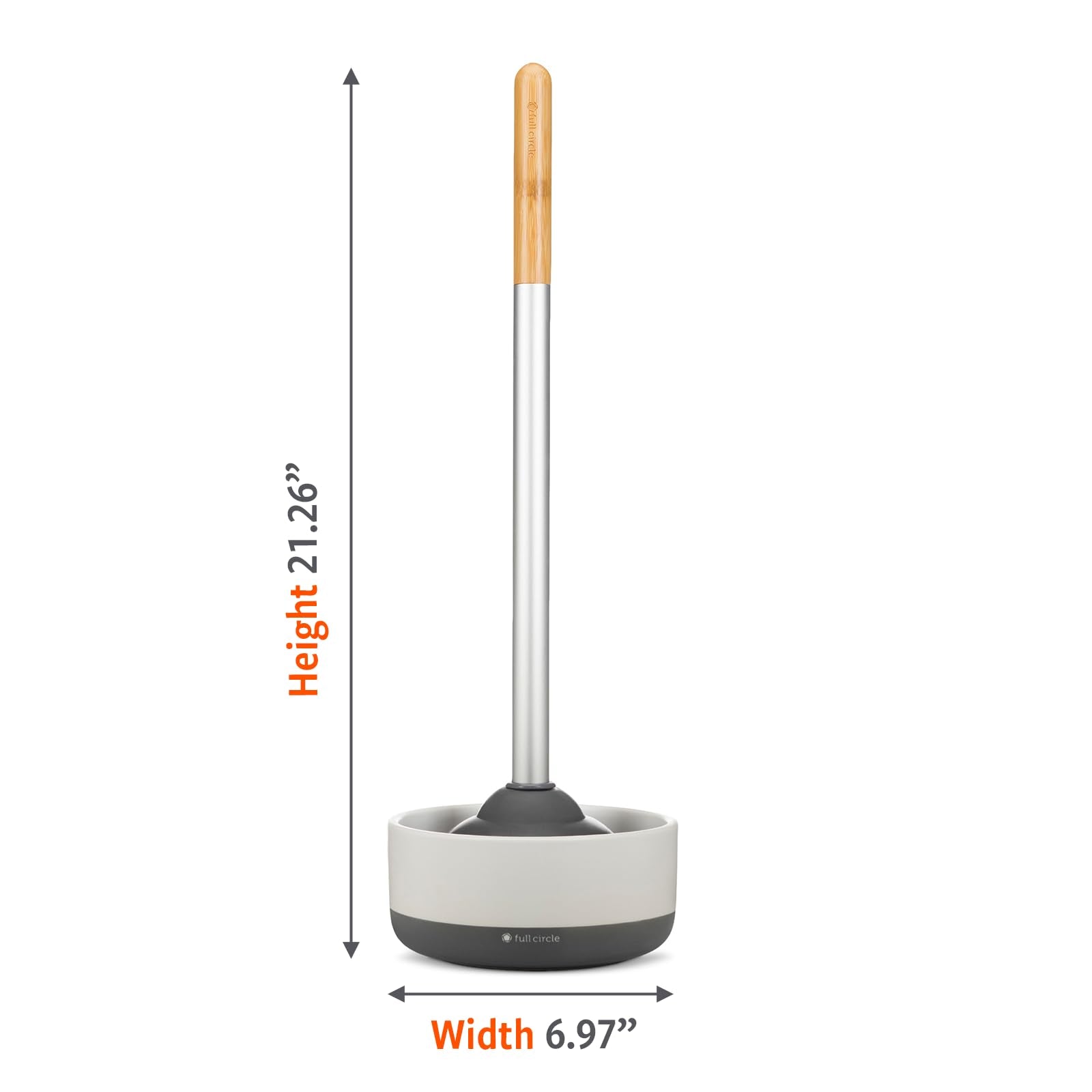 Full Circle Royal Plunge - Bathroom Toilet Plunger With Bamboo Handle And White Ceramic Holder