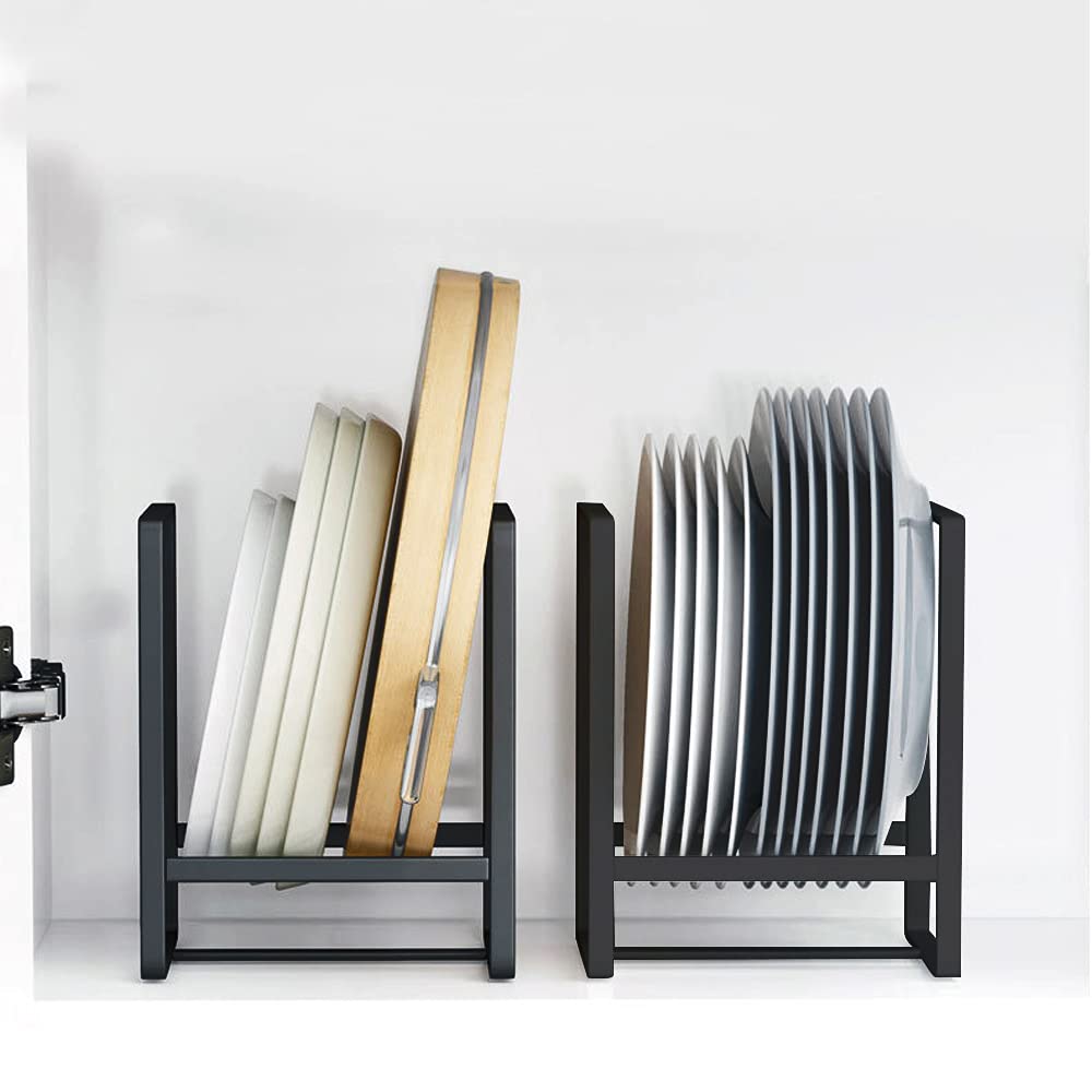Mingfanity 2Pcs Plate Holders Organizer , Metal Dish Storage Dying Display Rack For Cabinet, Counter And Cupboard - Black