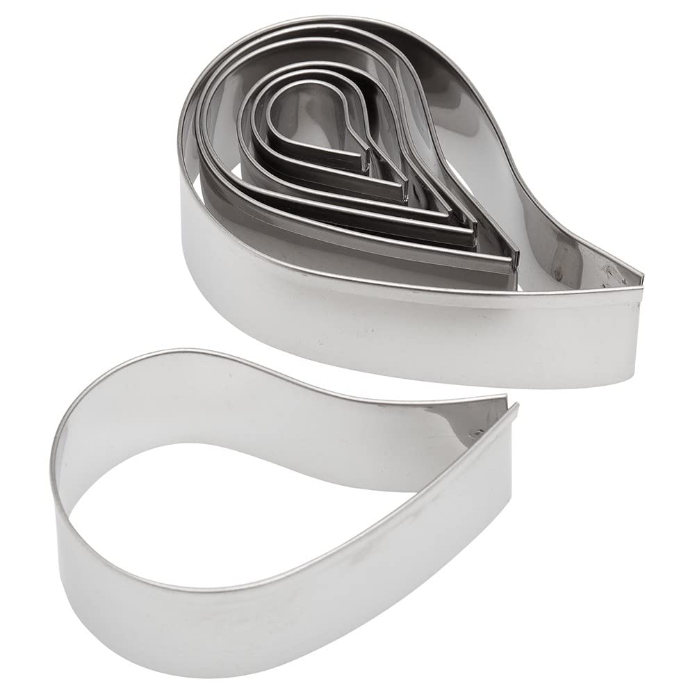 Ateco Plain Edge Comma Cutters In Graduated Sizes, Stainless Steel, 7 Pc Set, Silver