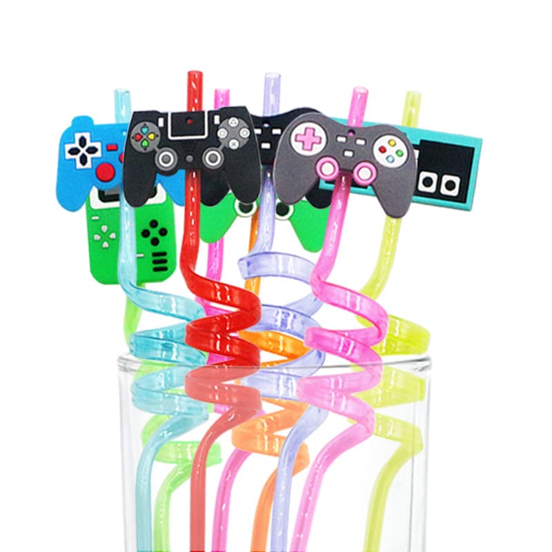 Pack Of 30 Reusable Plastic Drinking Straws - Game Controller, Football, Dinosaur And Fruit Straws For Kids Girls Boys Birthday