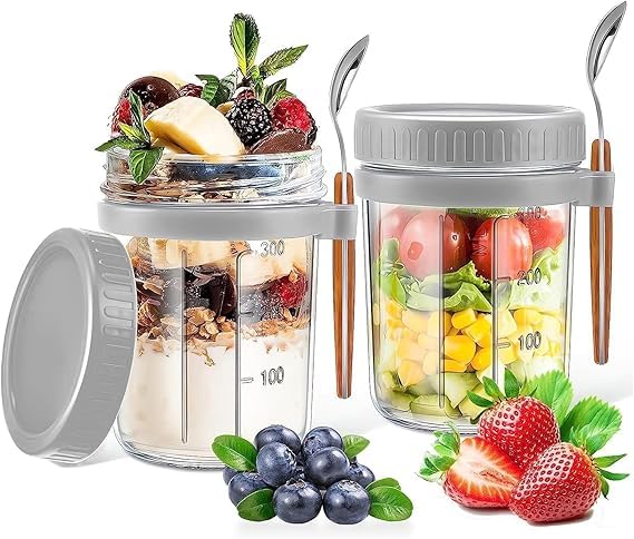 Casadelight Oats Containers With Lids And Spoons 350 Ml Glass Mason Jars For Overnight Oats Leak Proof Oatmeal Container Great F