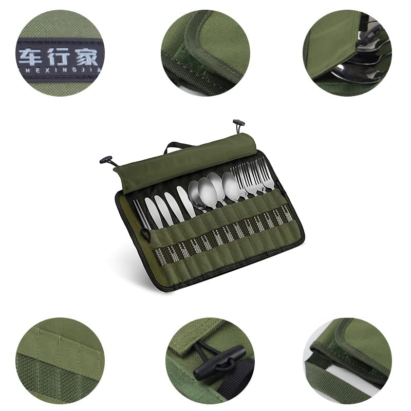 Xiaoguozi Cutlery Storage Bag,Portable Polyester Roll Up Pouch Bag For Forks, Spoons, Chopstick,Water Resistant Storage Kitchen