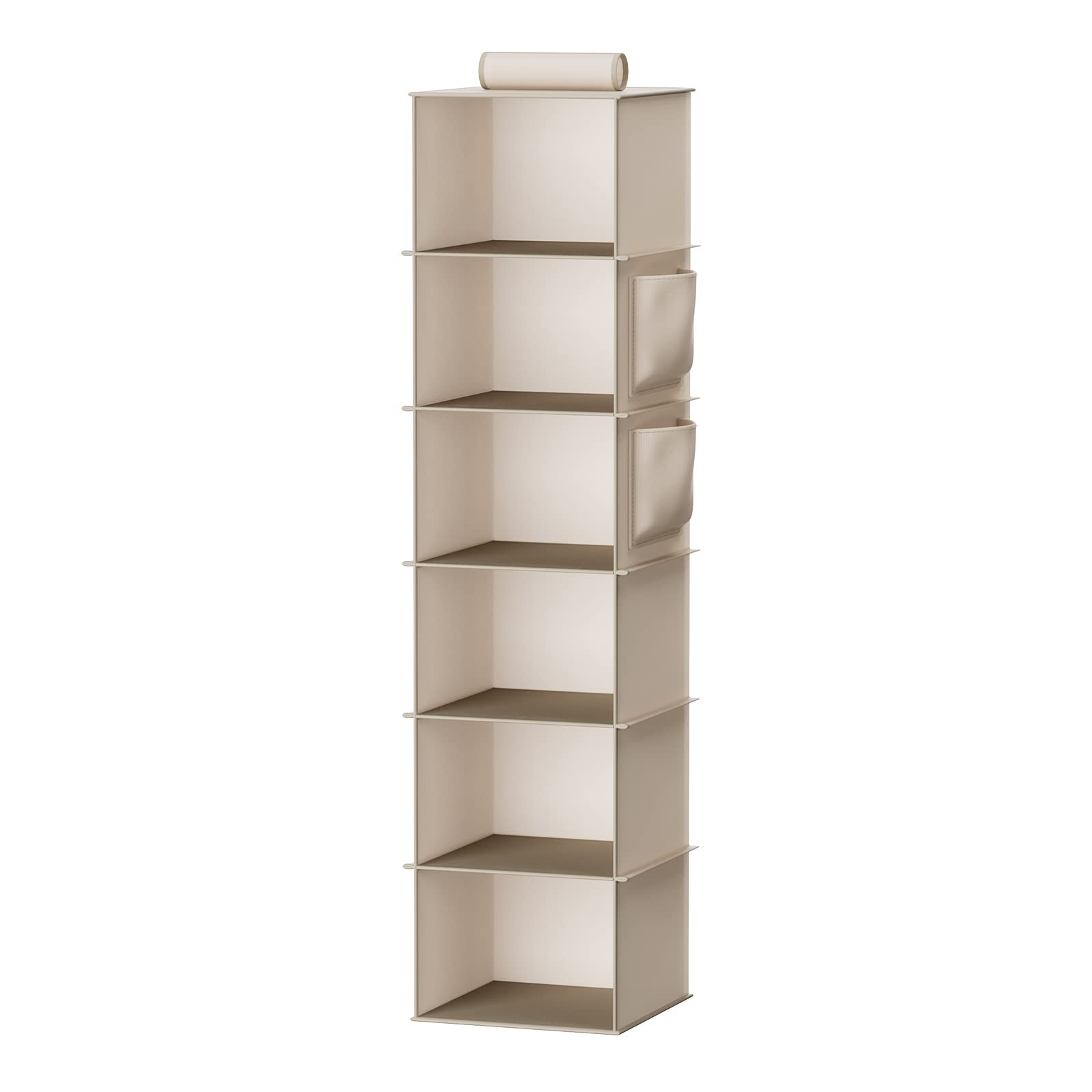 Youdenova Hanging Closet Organizer, 6-Shelf Closet Hanging Storage With Side Pockets, Beige