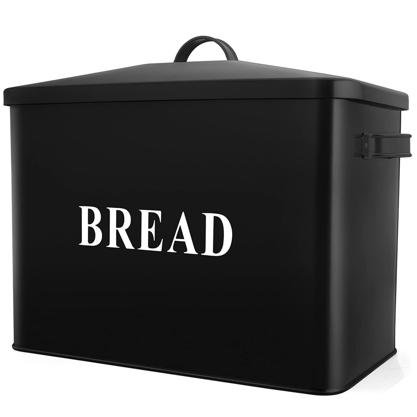 P&P Chef Extra Large Black Bread Box With Lid, Metal Bread Storage Container For Farmhouse Kitchen Countertop, 13.1    X 11.81