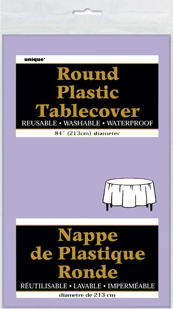 Elegant Lavender Solid Round Plastic Table Cover (84'')- Premium Waterproof Tablecloth - Perfect For Parties & Events, 1 Pack