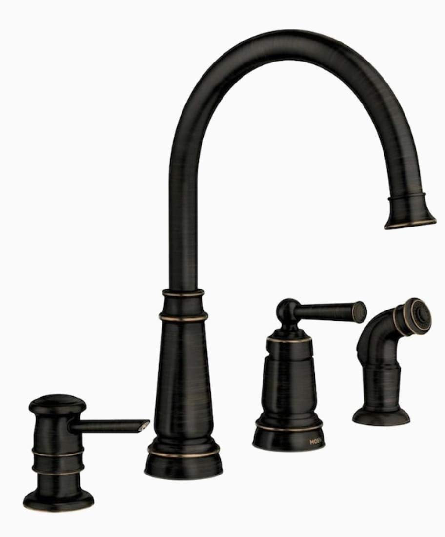 Moen Mediterranean Bronze One-Handle High Arc Widespread Kitchen Faucet, 4-Hole Setup with Soap Dispenser, 87042BRB