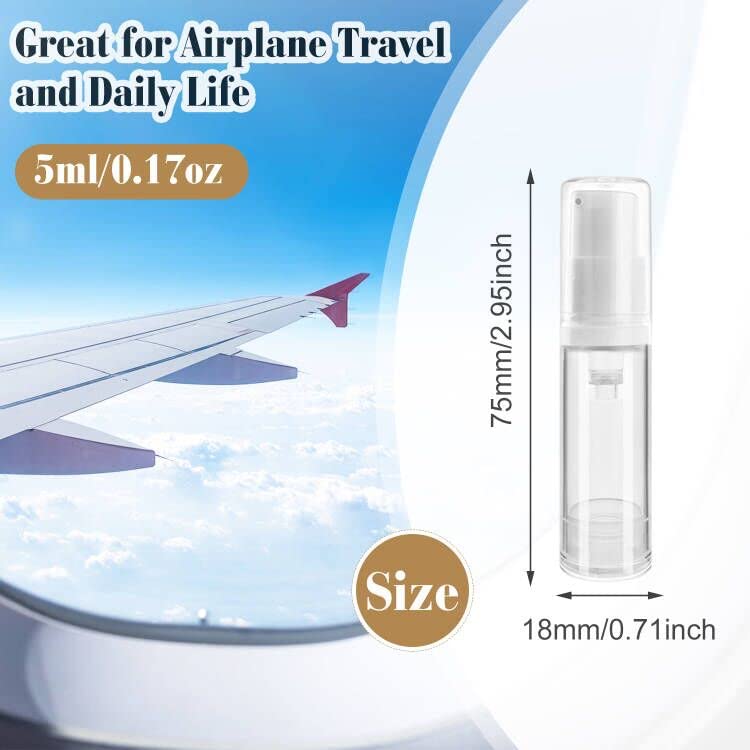 20Pcs 5Ml/0.17Oz Airless Pump Bottle Refillable Plastic Airless Vacuum Dispenser Portable Clear Cosmetic Sample Vial Container J
