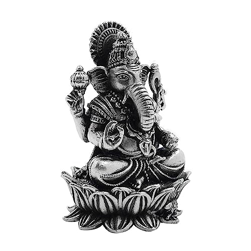 Maa Silver Pure Silver Lord Ganesh/Ganpatiji Semi-Solid Idol/Murti On Lotus/Kamal With Antique Oxidized Finish Perfect For Pooja
