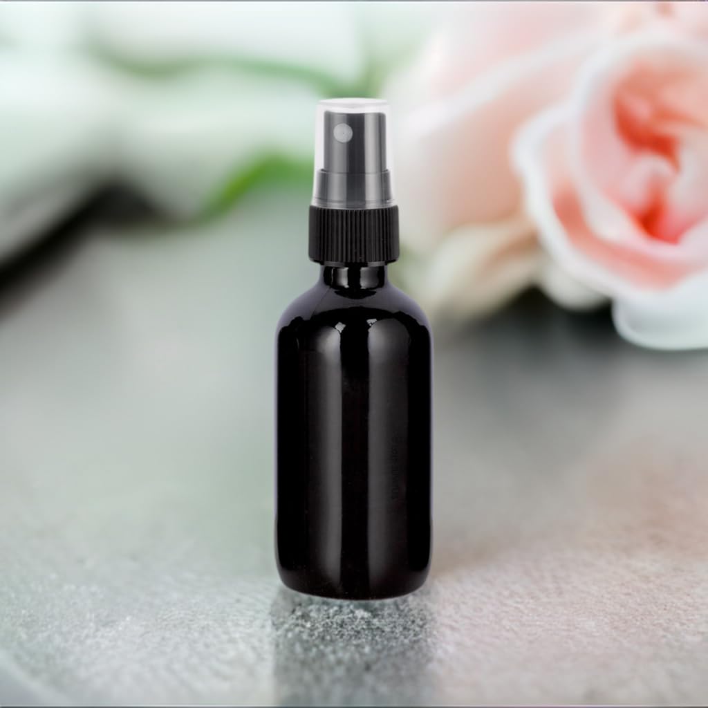 Juvitus 1 Oz / 30 Ml Black Glass Boston Round Bottle With Black Fine Mist Spray + Funnel (24 Pack)