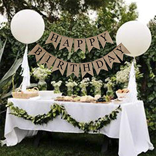 Topfun Happy Birthday Burlap Banner Rustic Bunting Garland Swallowtail Flags For Birthday Party Decorations