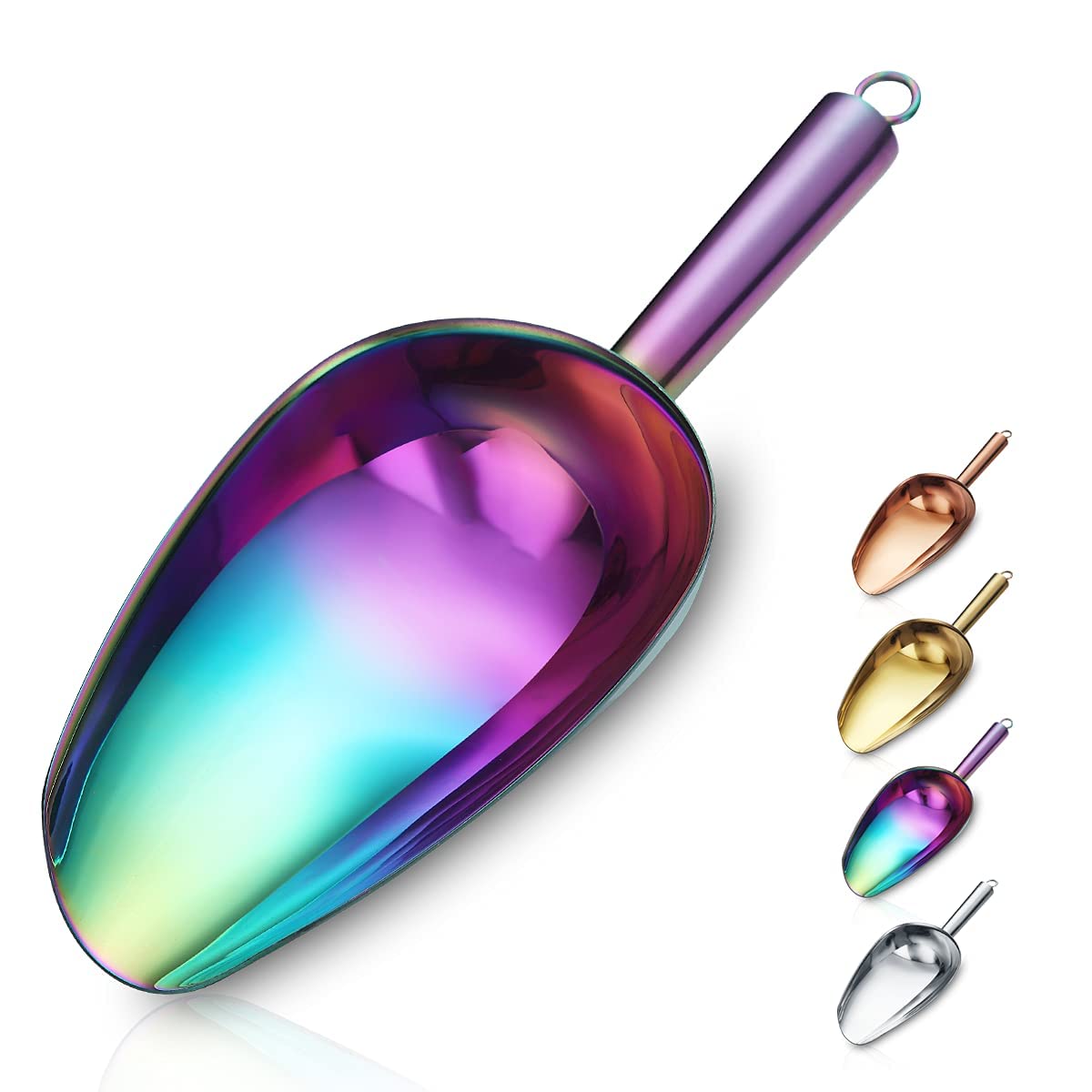 Berglander Stainless Steel Rainbow Ice Scoop 6 Oz, Titanium Colorful Plating Metal Ice Scooper For Ice Maker Multipurpose For Ca