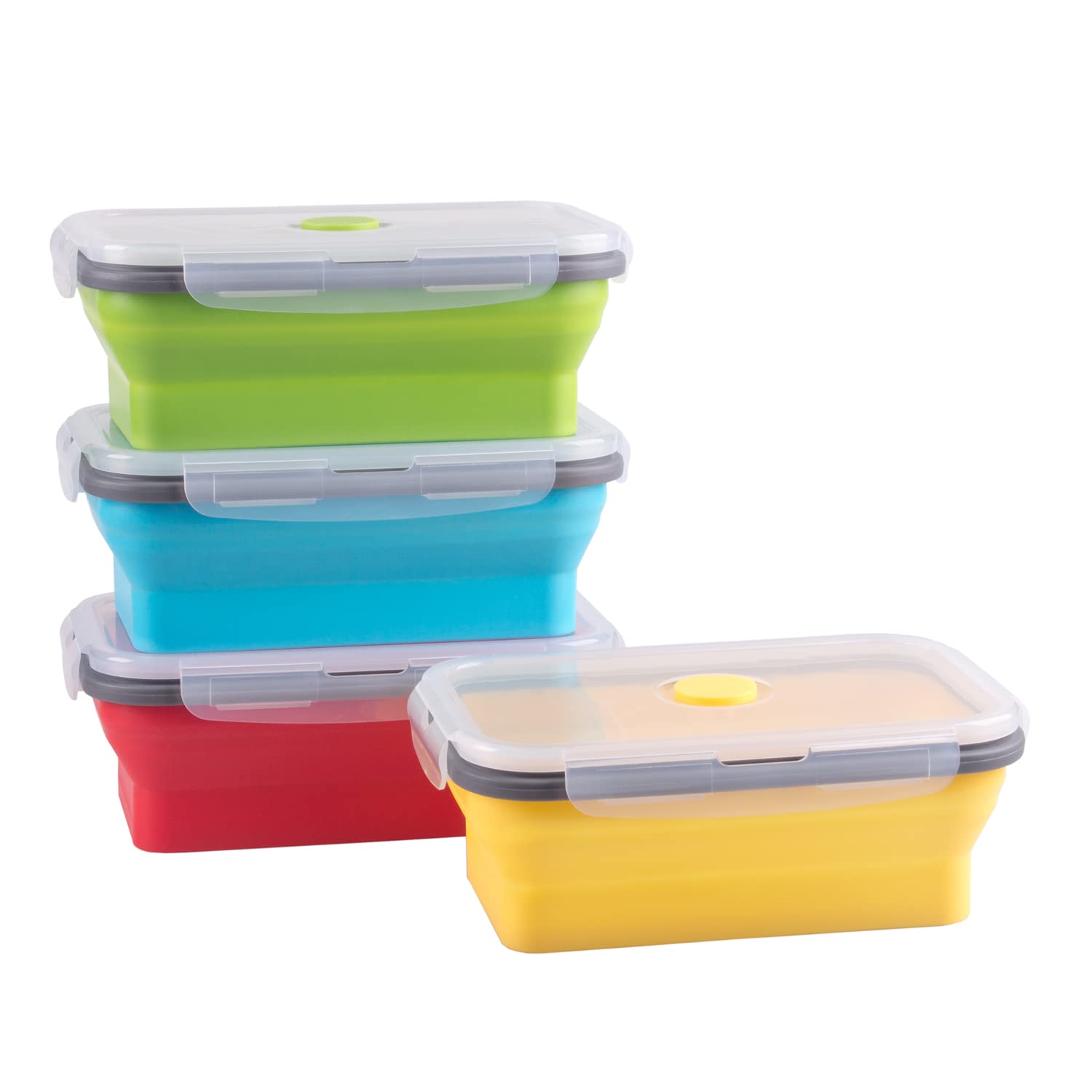 Collapsible Food Storage Containers With Airtight Lid, 27 Oz, Kitchen Stacking Silicone Collapsible Meal Prep Container Set For