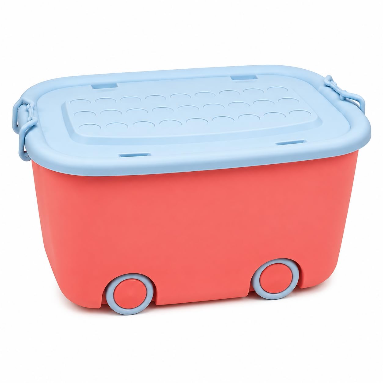 Zyentra 45L Rolling Storage Box For Kids, CarShaped Plastic Toy Organizer With Wheels, Lid & Handles, Large Stackable Container