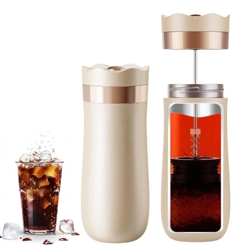 HAILASRE Travel French Press Coffee Maker 12oz Portable French Coffee Cup Double Walled Stainless Steel Vacuum Insulated Coffee 