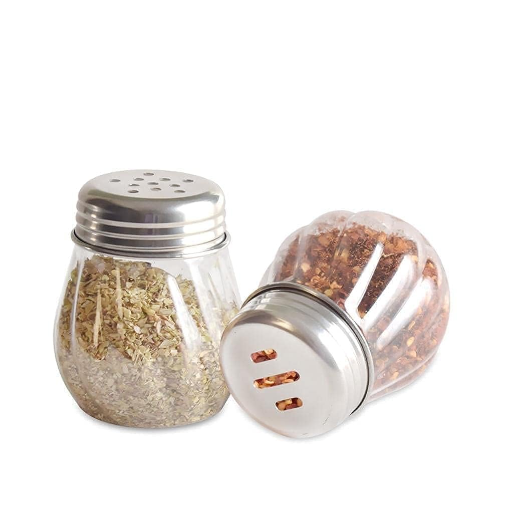 Spice Shaker Set With Stainless Steel Lid | Clear Seasoning Jars For Chili Flakes, Oregano & Pepper | Tabletop Kitchen Masala Sh