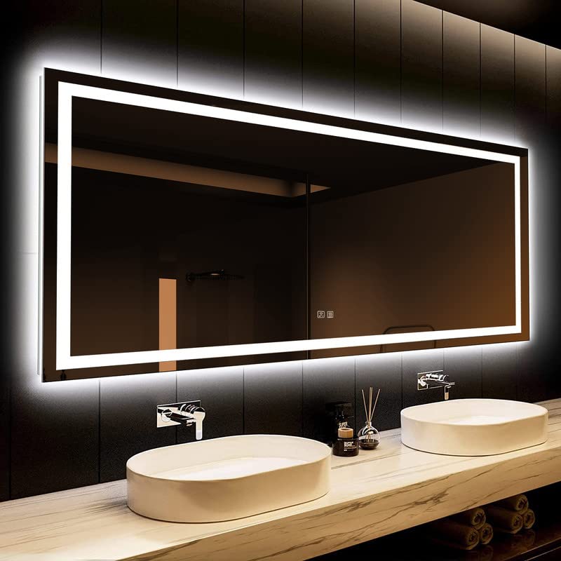 Roomtec 55 X 36 Inches Led Bathroom Mirror With Front And Backlit,Anti-Fog,3 Colors And Dimmable Light(Horizontal/Vertical), Sil