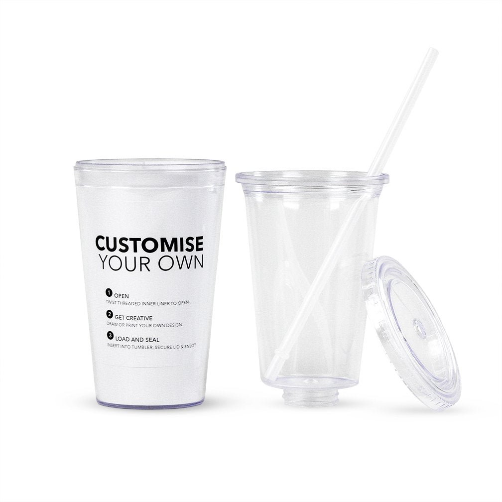 Simple Green Solutions - Customizable Paper Insert Acrylic Double Wall Cup For Cold Drinks, Clear Reusable Cups With Lids & Stra