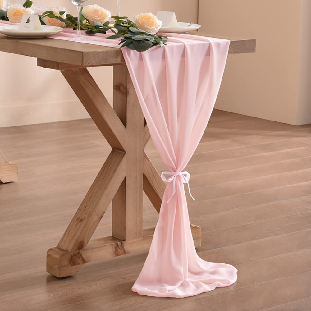 Socomi 10Ft Blushing Pink Chiffon Table Runner 29X120 Inches Wedding Runner Sheer Thanksgiving Christmas Bridal Shower Decoratio