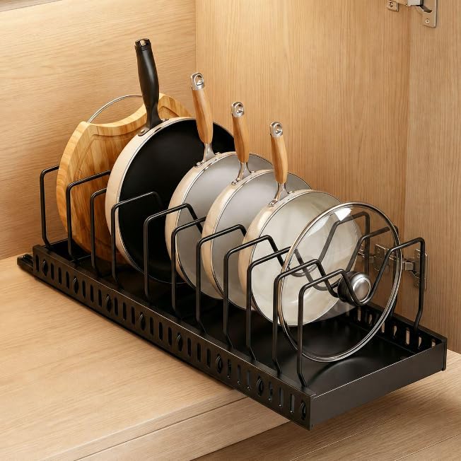 PureBox Pull Out Pots and Pans Organizer Under Cabinet Adjustable Length