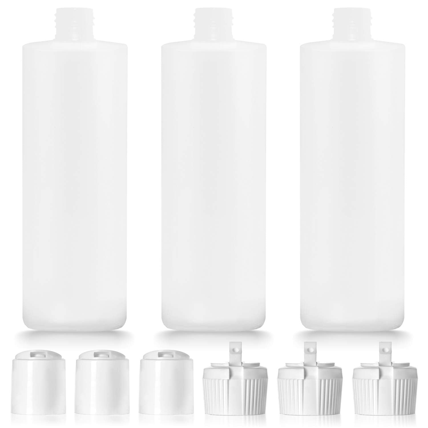 Impresa 3 Pack 16Oz Plastic Bottle With 6 Caps In 2 Styles - Bpa Free Latex-Free, Food-Grade, Great For Shampoo, Body Wash, Sauc