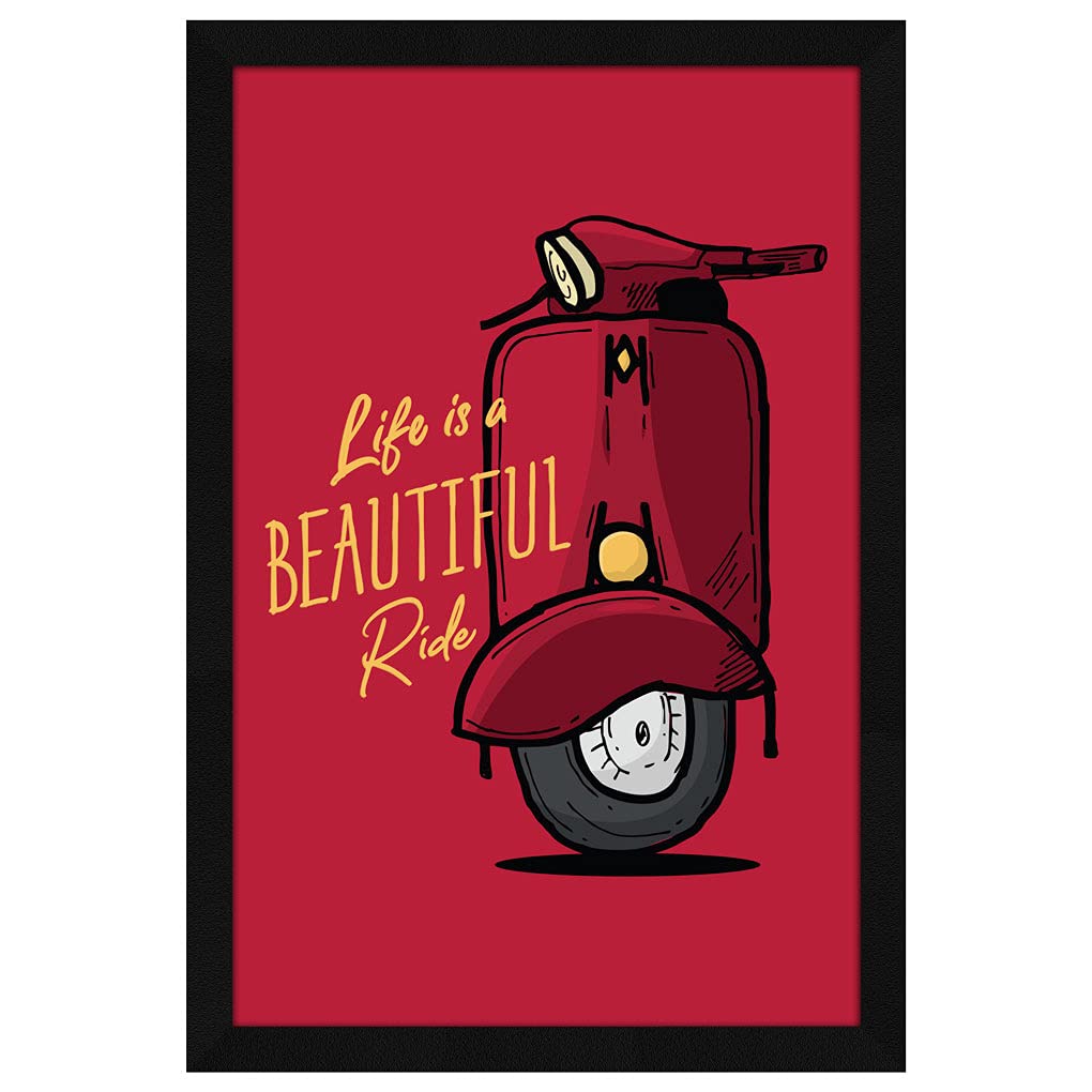 ArtX Motivational Quote Life is a Beautiful Ride Wall Art Painting, Framed Picture Multicolor Paper (12.5 X 18.5 Inches)