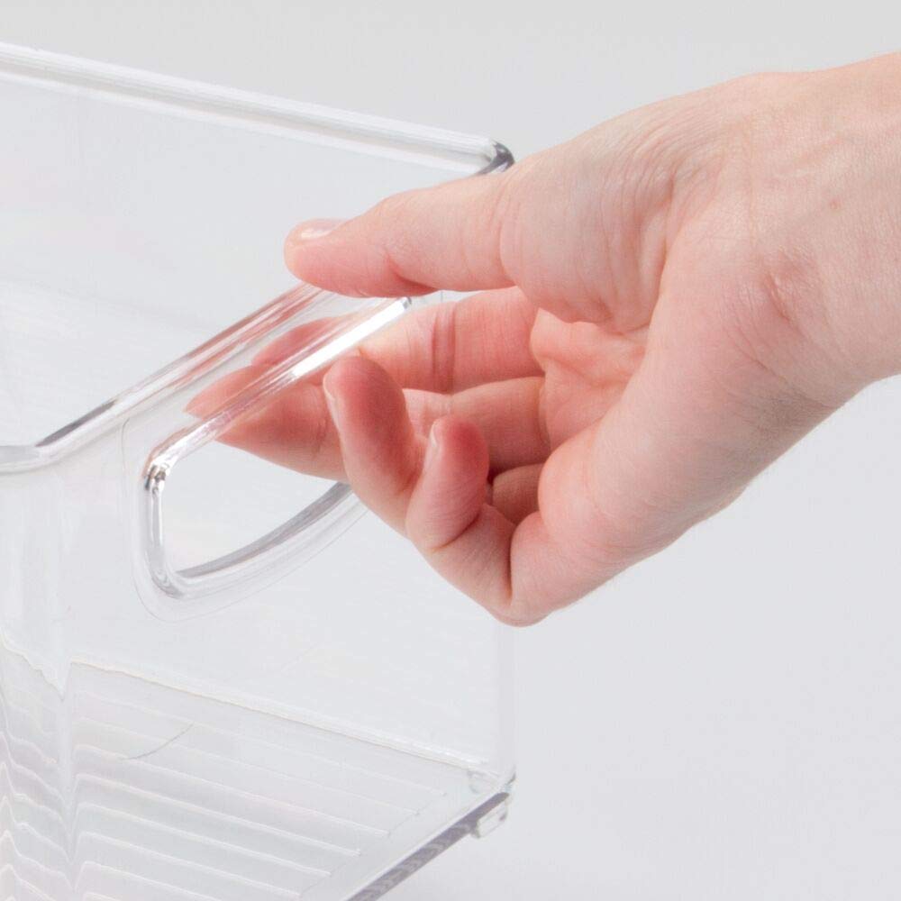 mDesign Plastic Storage Organizer Wide Container Bin with Handles for Bathroom  Home Organization - Holds Vitamins  Supplements  Makeup  Styling Tools - Ligne Collection - Clear