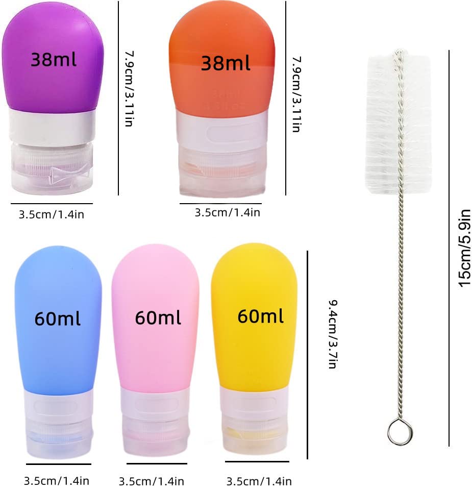 Accfore 5 Pack Squeeze Salad Dressing Bottles With Cleaning Brush,Portable Sauce Containers,Bottle Condiment Bottles,Leakproof F