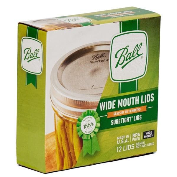 Ball Wide Mouth Lids For Glass Mason Jars, Used For Canning, Pickling, Juice, Jam, Jelly 12-Count, Pack Of 8 (96-Lids Total)