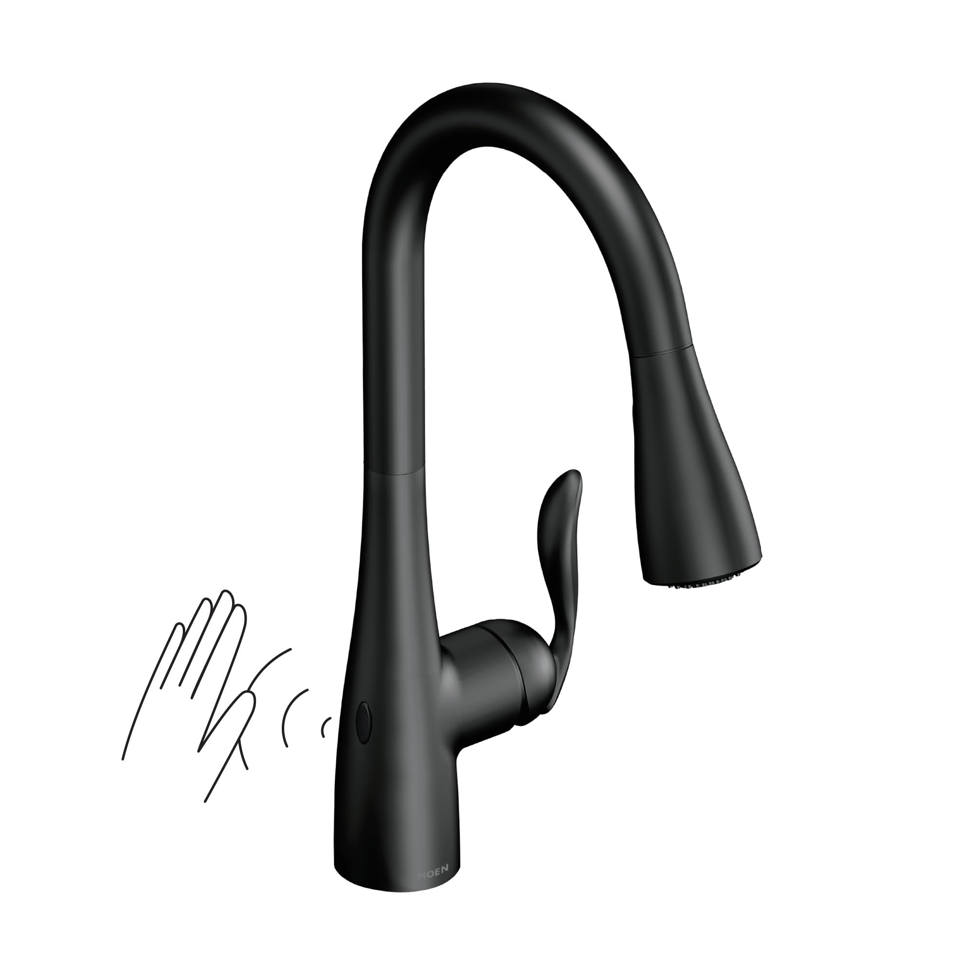 Moen Arbor Matte Black Motionsense Wave Sensor Touchless One-Handle Pulldown Kitchen Faucet Featuring Power Clean, 7594Ewbl