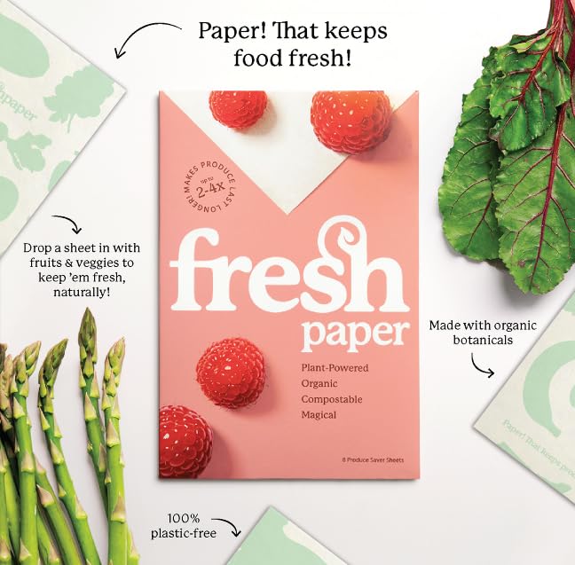 THE FRESHGLOW CO FreshPaper Food Saver Sheets, 16 Reusable Sheets, Keeps Produce Fresh 2-4x Longer, 2-Pack, Made in the USA