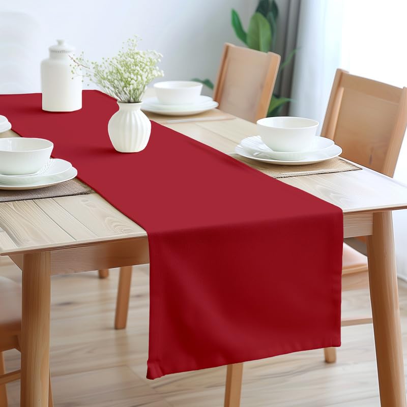 Encasa Xo Table Runner 13X104 In Long | Cotton Canvas Fabric | Deep Red Solid Color | Machine Washable & Durable