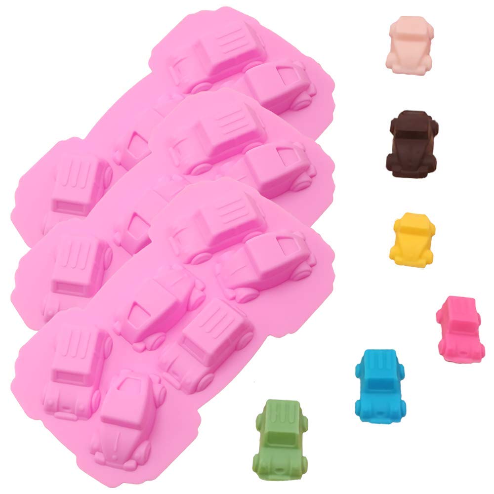 3Pcs Car Silicone Chocolate Candy Molds Auto Gummy Jello Mold Mini Cake Baking Mold Soap Crayon Melt Mold Ice Cube Trays (Random