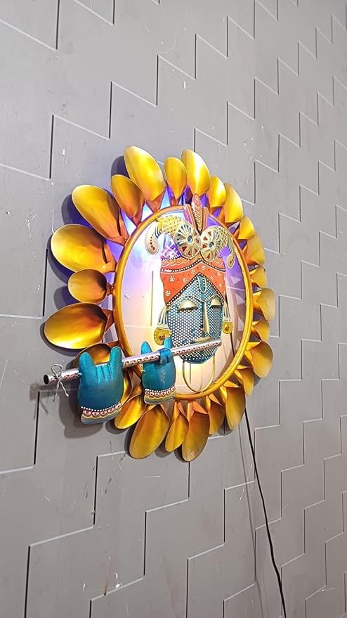The Handicraft Store, Krishna Playing Flute Metal Wall Hanging Sculpture for Living room, Bedroom, Dining room, Home & Office Si