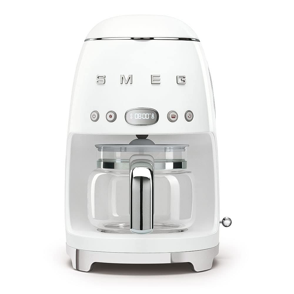 Smeg Dcf02Whuk Drip Coffee Machine, Auto-Start Mode, Reuseable Filter, Digital Display, Anti-Drip System, Aroma Intensity Option