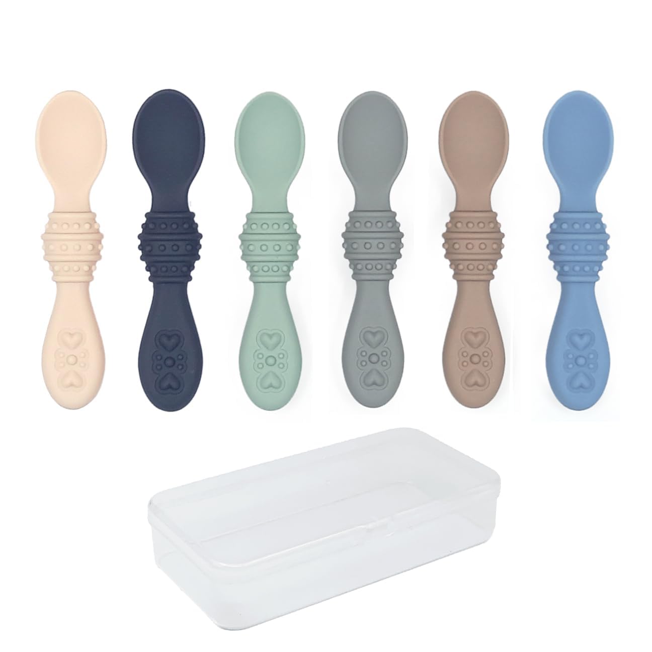 Elk and Friends Silicone Baby Spoons | Travel Case Included | First Stage Infant Toddler Spoon | Baby Led Weaning Stage | Dishwa
