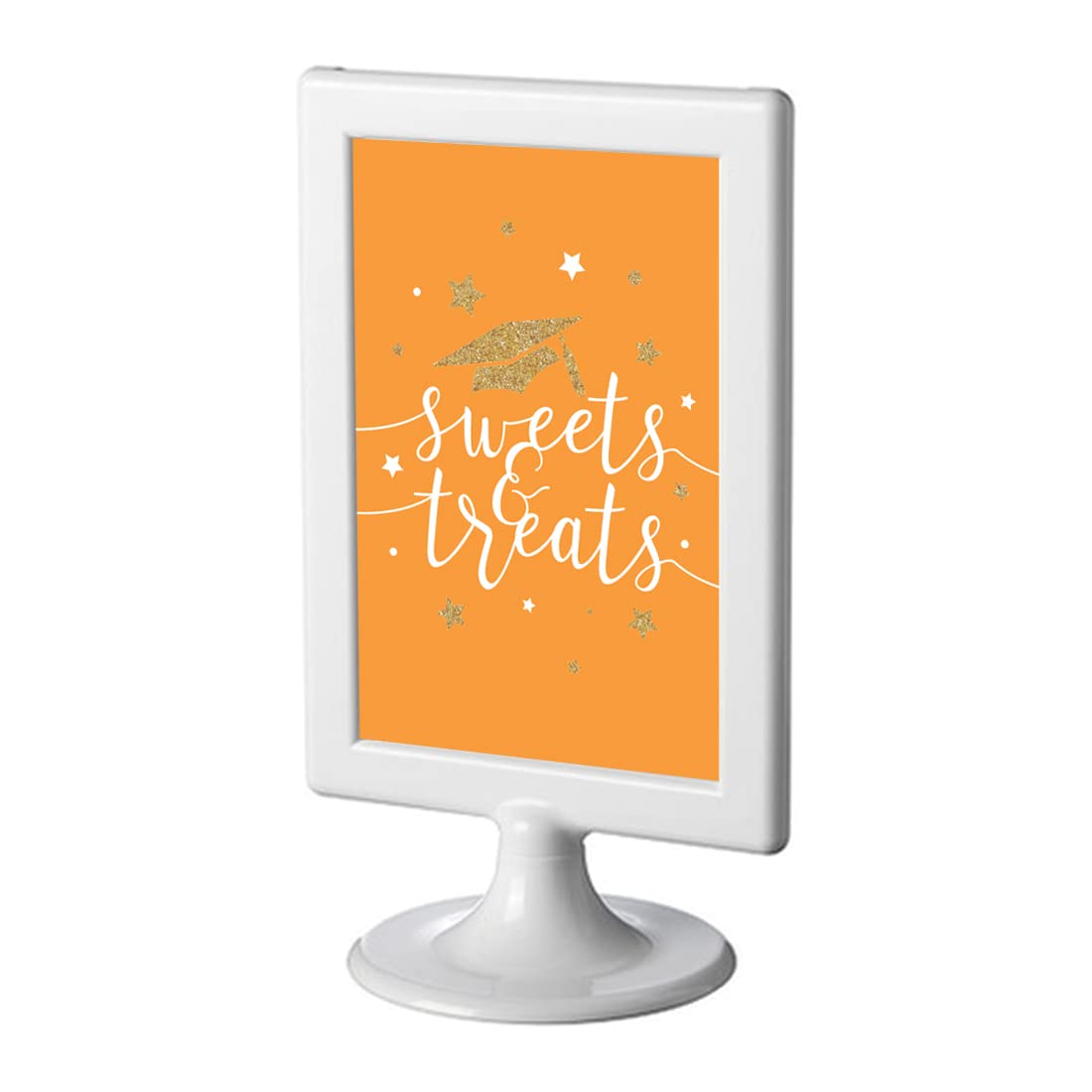 Andaz Press Orange And Gold Glittering Graduation Party Collection, Framed Party Sign, Double-Sided 4X6-Inch, Sweets & Treats, 1