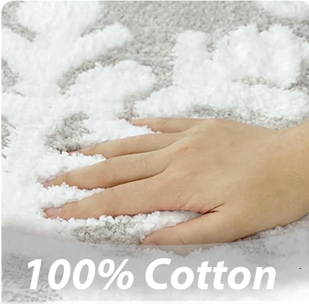 Gilbins 100% Cotton Christmas Grey Snowflake Bath Mat For Bathroom - Water Absorbent Washable Bathroom Rugs With Non-Slip Backin